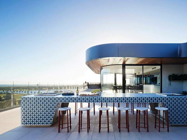 Photograph of rooftop entertainment area on 14 Queens Road, electrical fit out by Earth Electrical Contractors